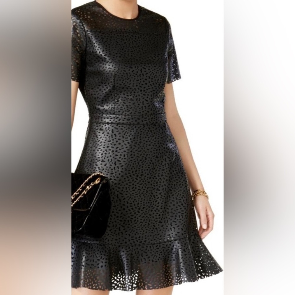 Michael Kors Vegan Leather burnout A-line dress. EUC Size 8